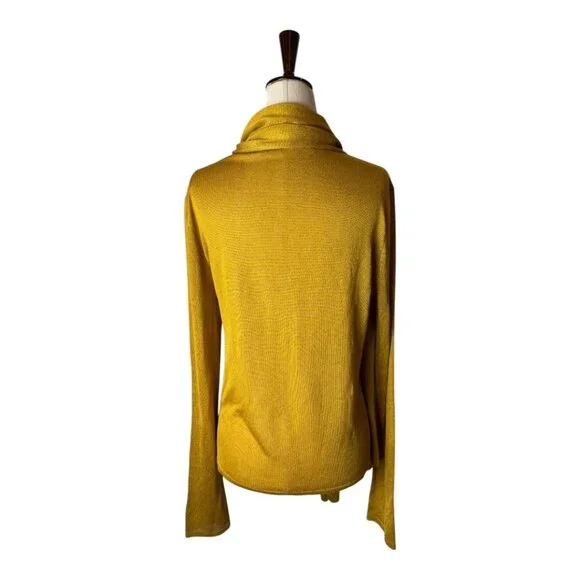 Sally Lapointe Sweater Women 8 Gold Metallic‎ Lightweight Knit Wrap Neck Luxury - Picture 3 of 11